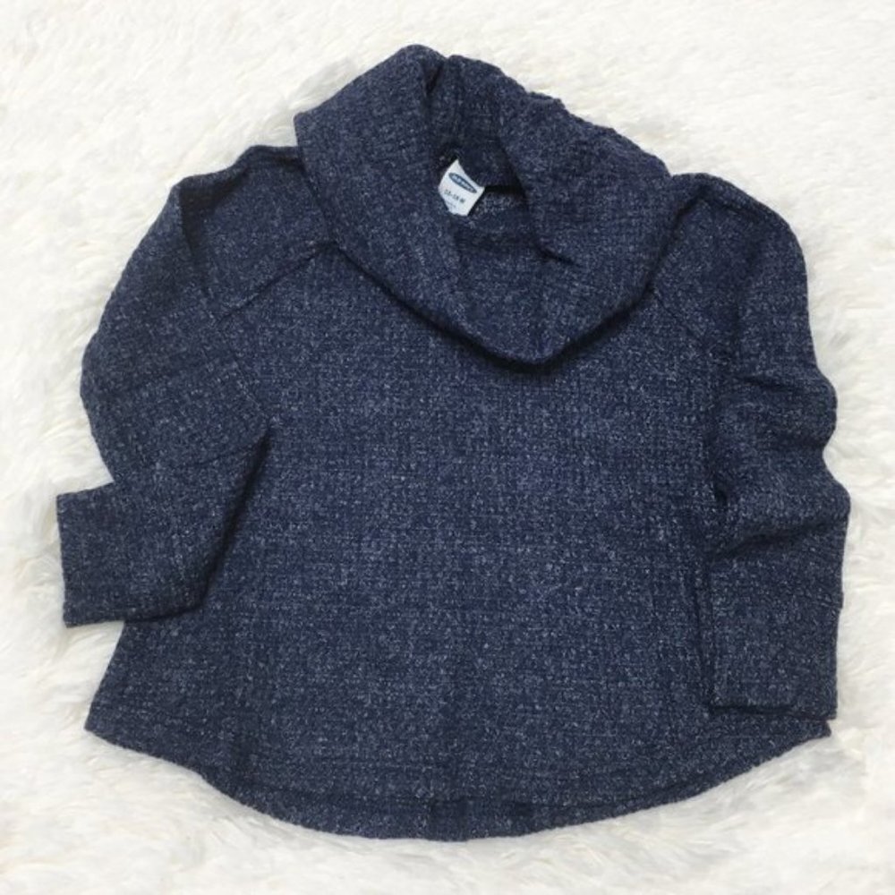 OLD NAVY Thermal Waffle Knit Cowl Neck Long Sleeve Top Navy Blue 12-18M